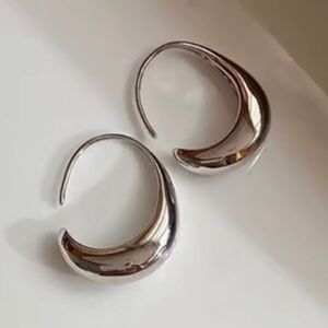 New Silver Steel Blunt Arc Crescent Minimalist Hook Earrings